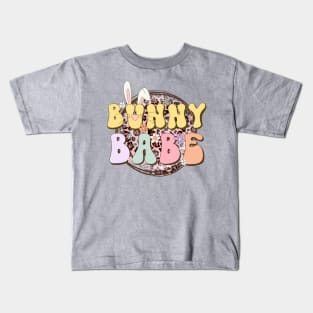 Bunny Babe Leopard Print Groovy Easter 2024 Trendy Kids T-Shirt